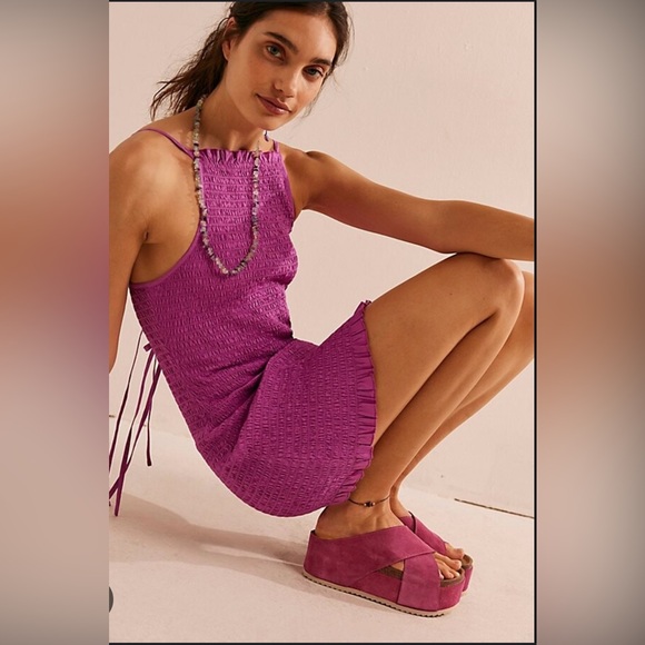 Free People Dresses & Skirts - Free People Iyla Smocked Mini in Radiant Orchid SMALL